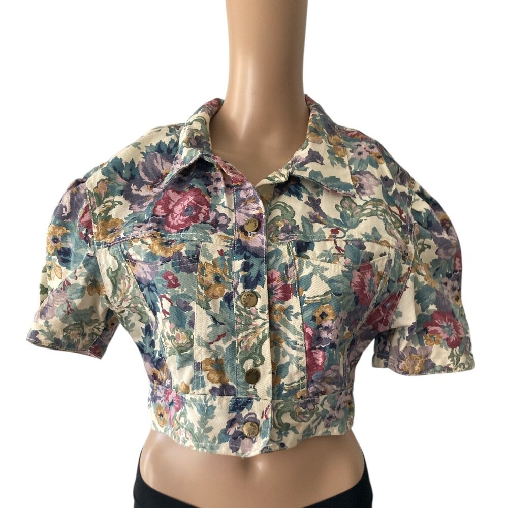 Vintage Paris Blues Floral Size M Cropped Jacket
